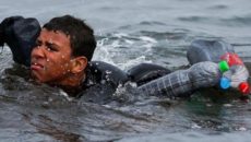Ese morito que llega nadando con botellas de plástico colgadas a la espalda. José Vicente Pascual